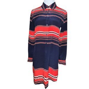EQUIPMENT Femme Brett Silk Bowline Stripe Shirt Mini Dress Red Blue‎ Nautical XS